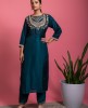 Peacock Blue Kurta & Pants with Gota Patti work in Dola Silk.