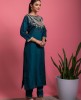 Peacock Blue Kurta & Pants with Gota Patti work in Dola Silk.
