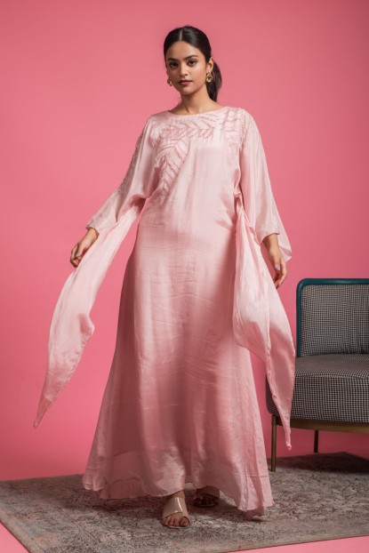 Kaftan style Kurti in Powder Pink color