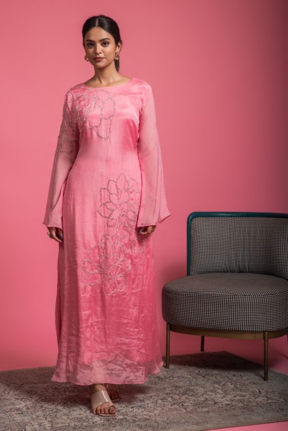 Long Pink Kurti in Chinnon