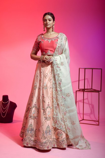 Pink & Peach Dola Silk Lehenga Choli Set