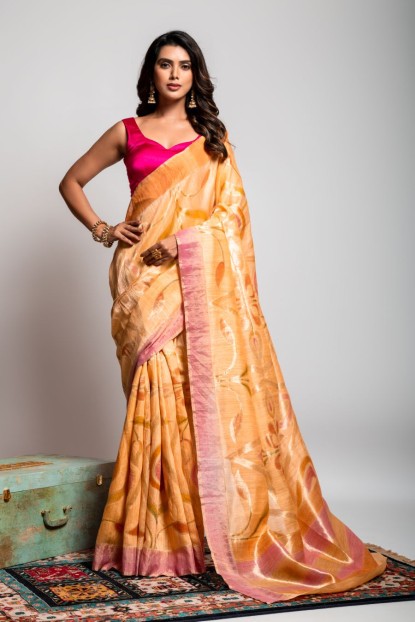 Handloom Silk Saree in Light Peach color