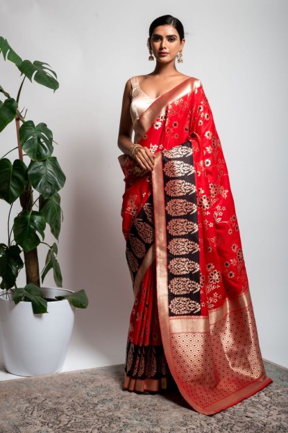 Art Banarasi Silk in Red & Black color