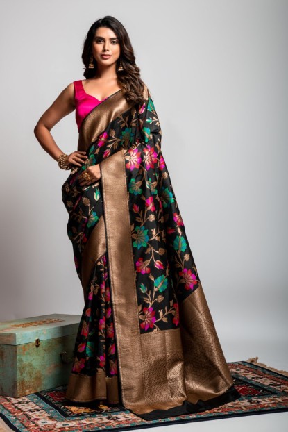 All Over Weaving saree in Black color
