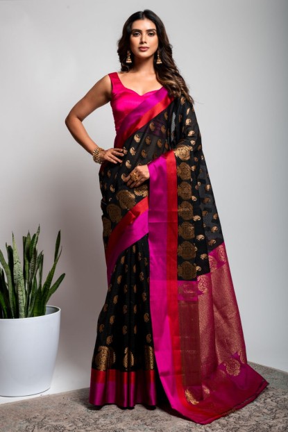 Cotton Silk Saree in Black color