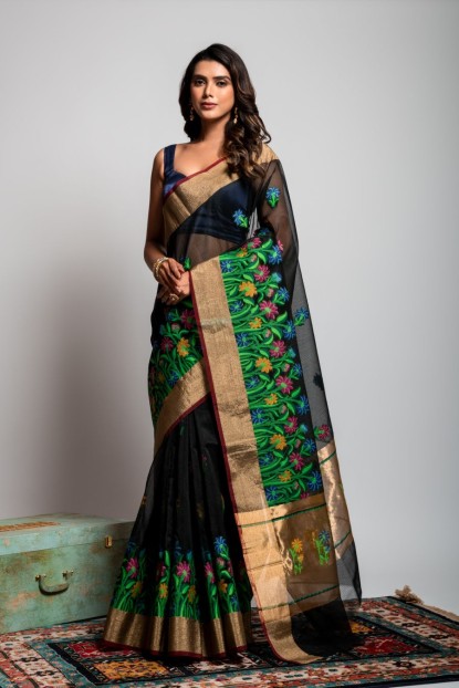 Cotton Silk Saree in Black color