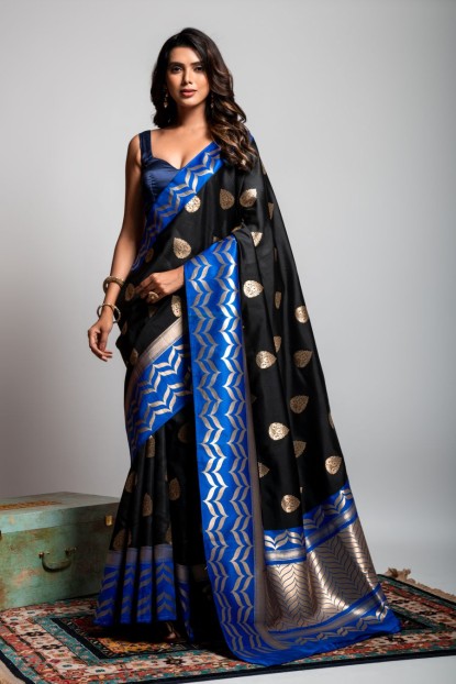 Art Soft Silk Saree in Black & Blue combination
