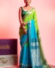 Mysori Crepe Saree in Green & Aqua Blue color