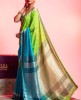 Mysori Crepe Saree in Green & Aqua Blue color