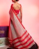 Printed Silk Saree in White & Red color