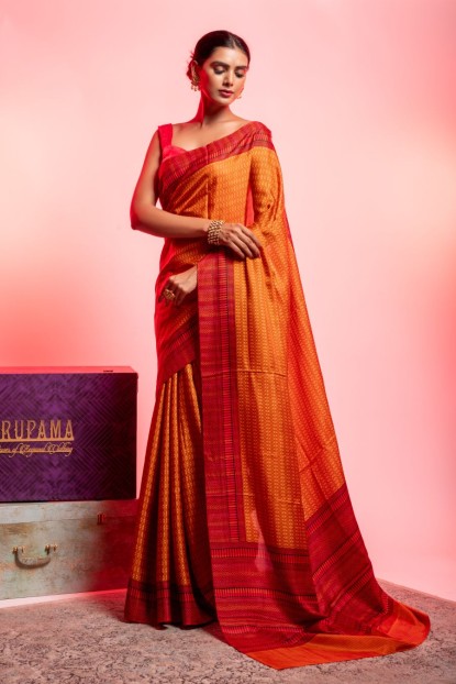 Printed Silk saree in Light Orange color