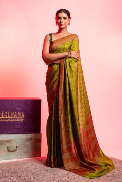 Printed Silk Saree in Light Parrot