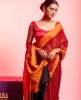 Printed Silk Saree in Red & Orange combination