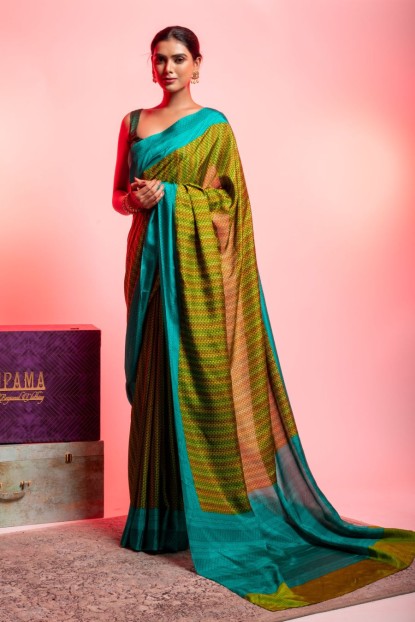 Printed Silk Saree in Light Parrot