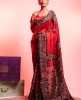 Printed Silk Saree in Red & Black combination