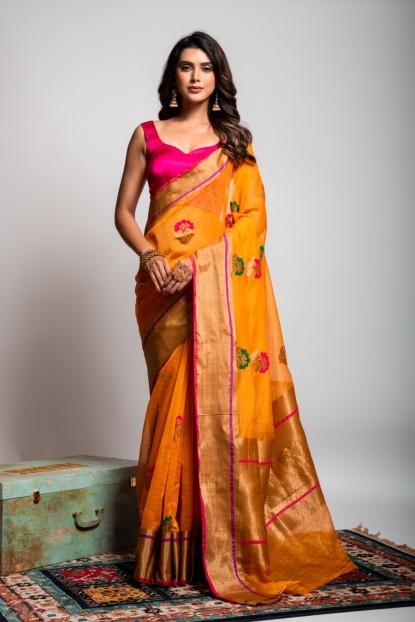 Cotton Silk Saree in Orange color