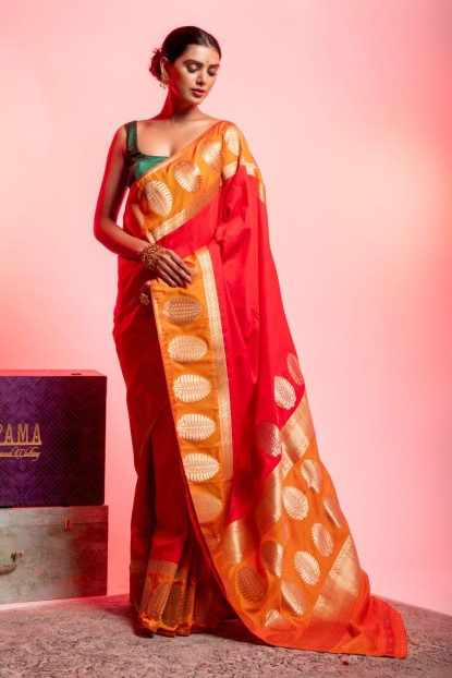 Dola Silk Saree in Yellow & Red combination