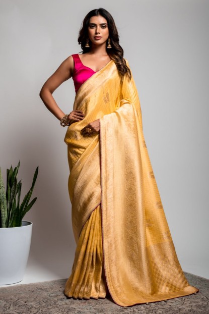Dola Silk Saree in Light Lemon color