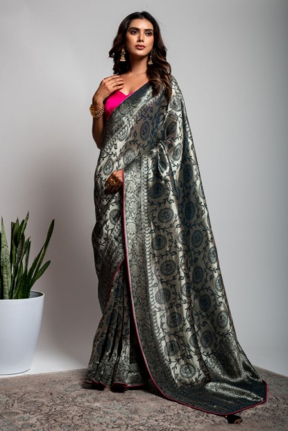 Organza Saree in Dark Blue