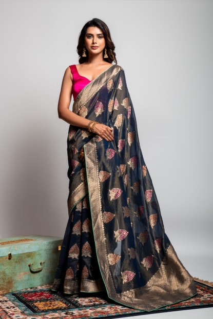 Organza Saree in Blue color