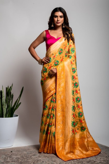 Dola Silk Saree in Light Orange color