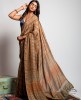 Brown saree in Cotton Mal fabric