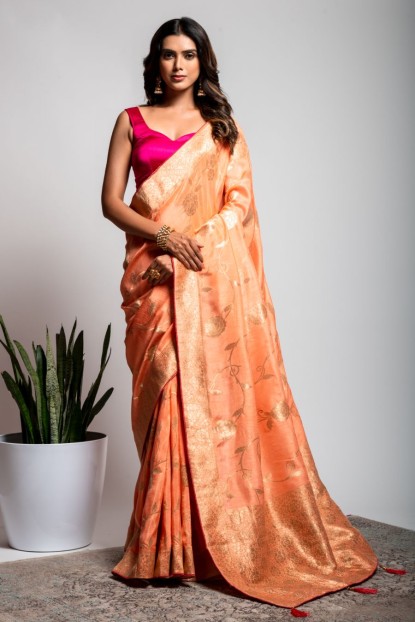 Dola Silk Saree in Peach color