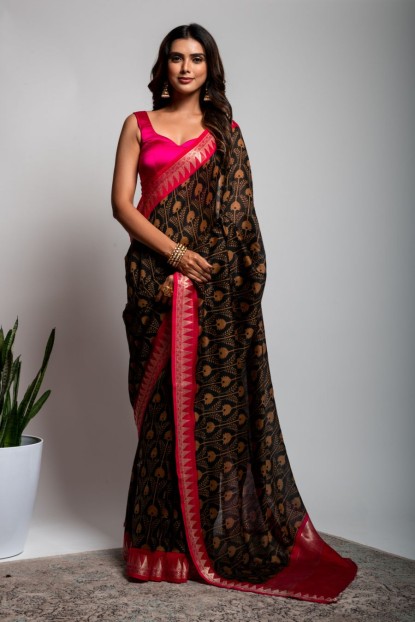 Cotton Saree in Black color
