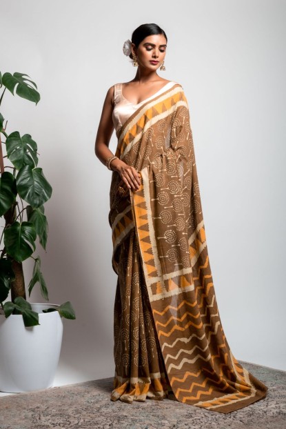 Mal Cotton Saree in Light Brown color