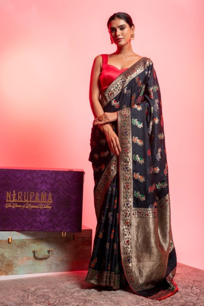 Dola Silk Saree in Black color
