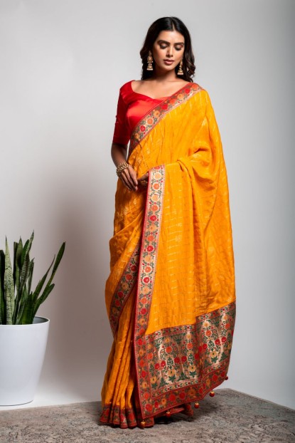 Dola Silk Saree in Yellow color