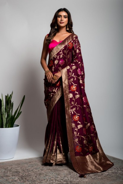 Dola Silk Saree in Dark Wine color