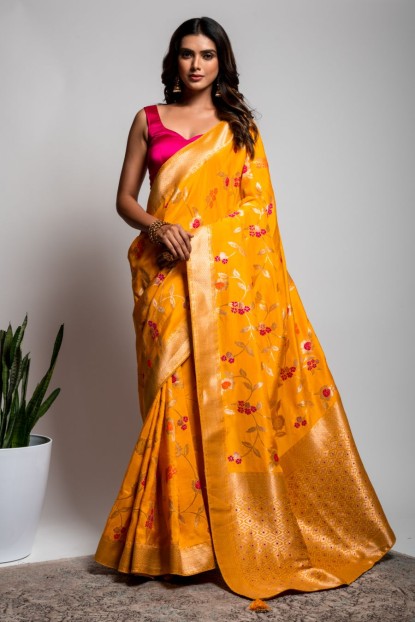 Dola Silk Saree in Mustard Yellow color