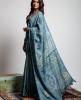Tassar Silk Saree with Batik Print in Light Aqua color