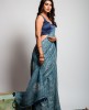 Tassar Silk Saree with Batik Print in Light Aqua color