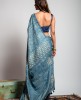 Tassar Silk Saree with Batik Print in Light Aqua color