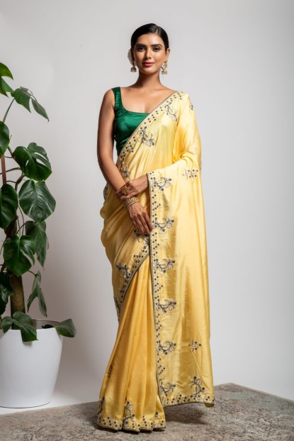 Dola Silk Saree in Light Lemon color