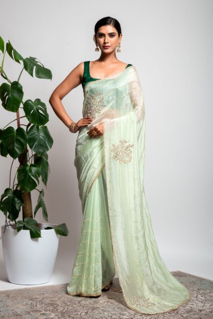 Soft Organza Saree in Sea Green color