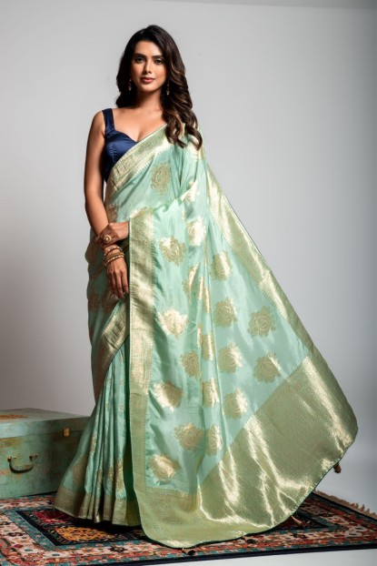 Dola Silk Saree in Sea Green color