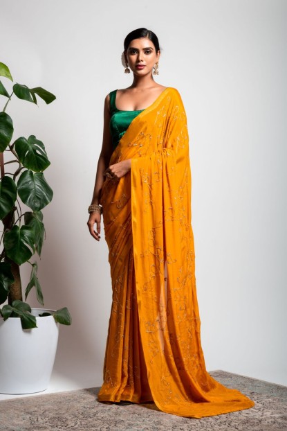 Binni Crepe Saree in Yellow color