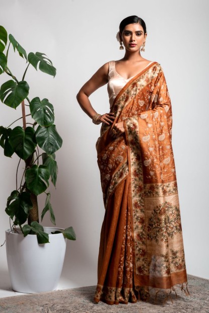 Art Dhupian Saree in Sequoia Brown color