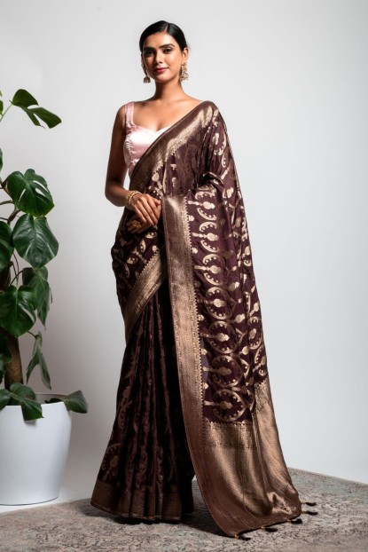 Dola Silk Saree in Dark Wine color