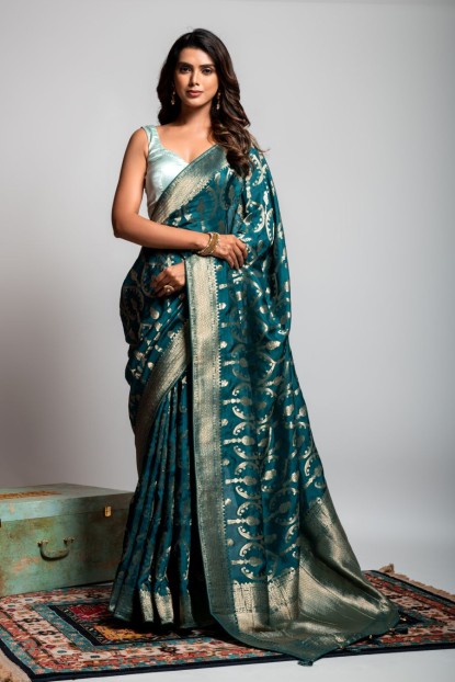 Dola Silk Saree in Rama Green color