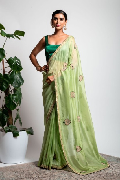 Soft Organza Saree in Pista Green color