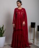 Cherry Red Peplum style Top & Skirt with georgette Dupatta