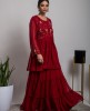 Cherry Red Peplum style Top & Skirt with georgette Dupatta