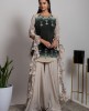 Dark Green Kurti & Grey Palazzo with ruffled Dupatta