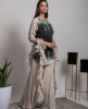 Dark Green Kurti & Grey Palazzo with ruffled Dupatta