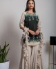 Dark Green Kurti & Grey Palazzo with ruffled Dupatta