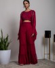 Red embellished Crop Top & Sharara with short Jacket